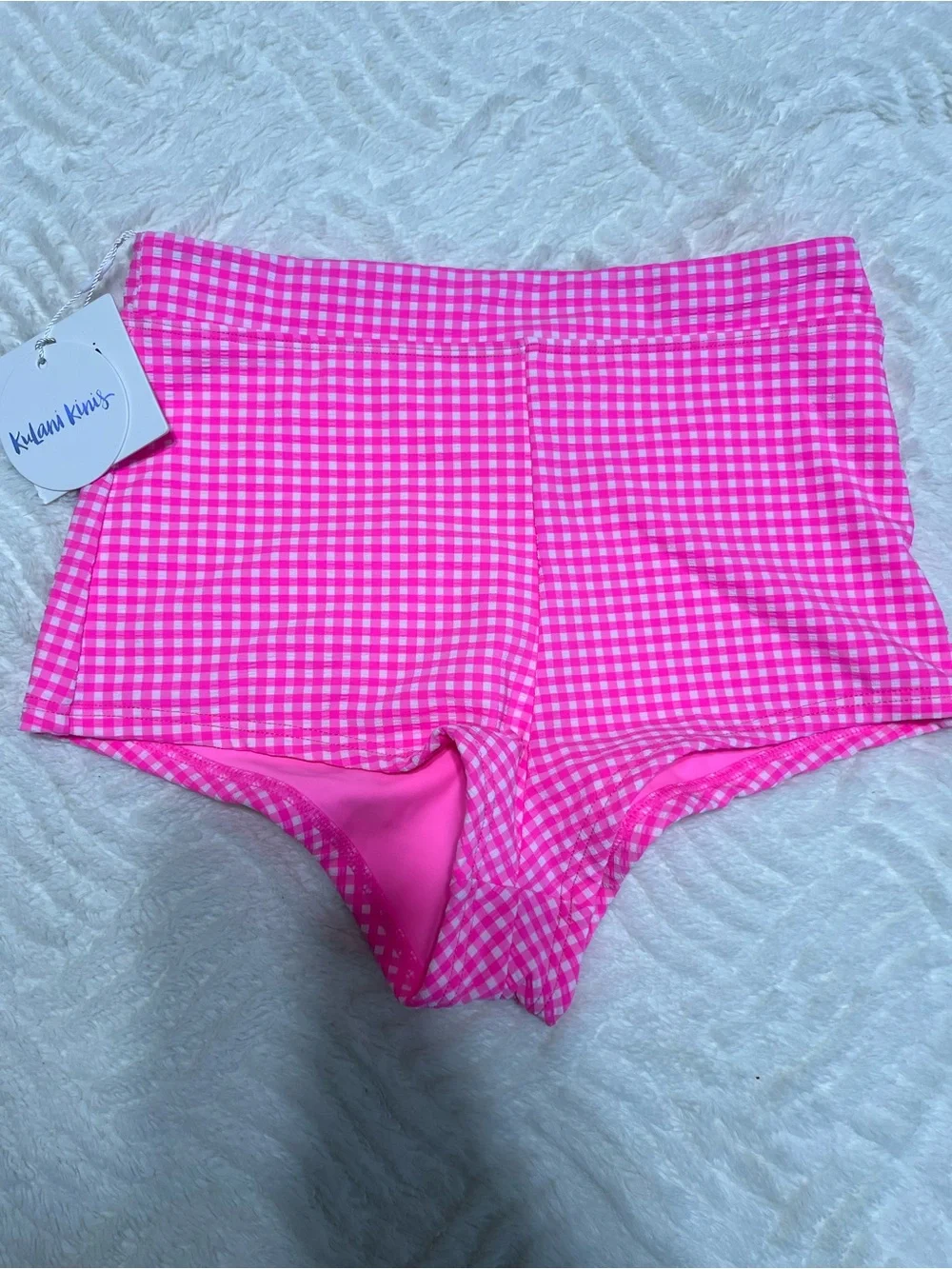 Kulani Kinis Pink Gingham Bikini Set S NWT Halter Top High Waist Cheeky Shorts